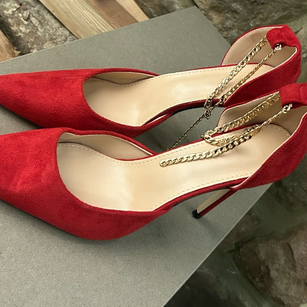 Heels Chic Red Chain-Adorned Heels 42 or 11 1/2